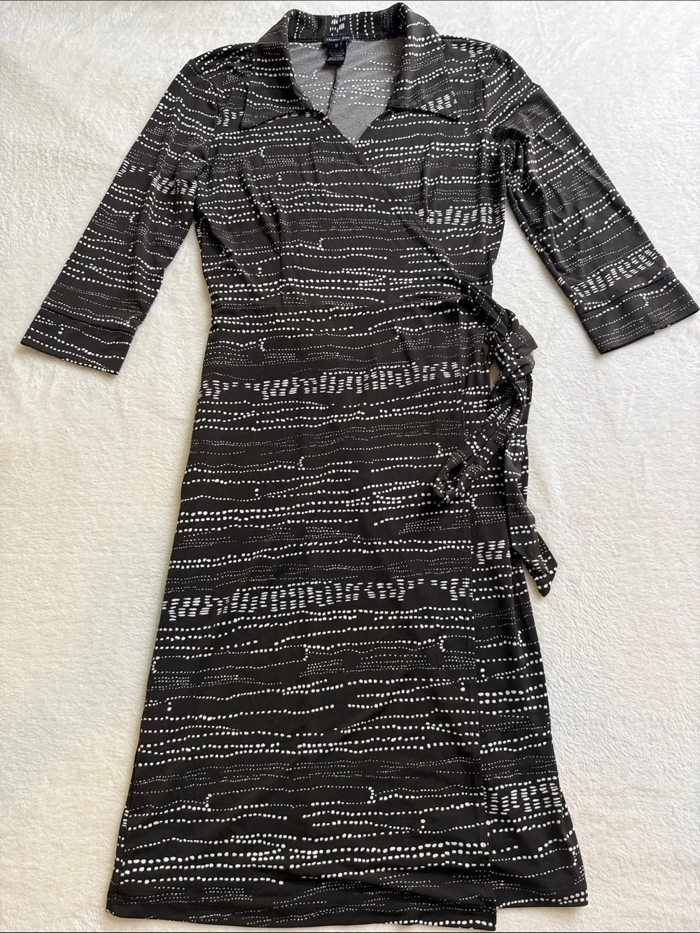 Chapter One Espresso Brown Abstract Dot Faux Wrap Tie Midi Dress Medium